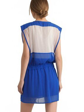 Hawks Royal Blue Colorblock Sheer Panel Mesh Mini Dress Athletic Sporty Large L